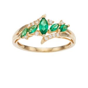 14k gold emerald & white sapphire marquise ring